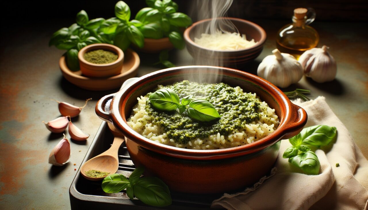 Pesto-risotto Uunissa